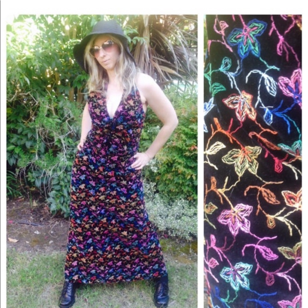 1970’s Floral Embroidered Halter Top & Maxi Skirt
